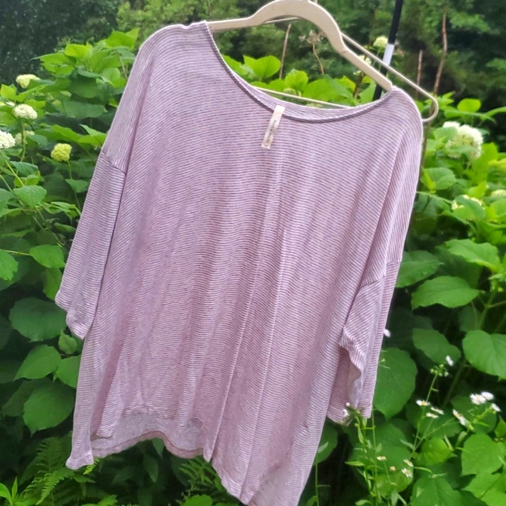 Match Point USA 100% Linen knit loose top L stripe